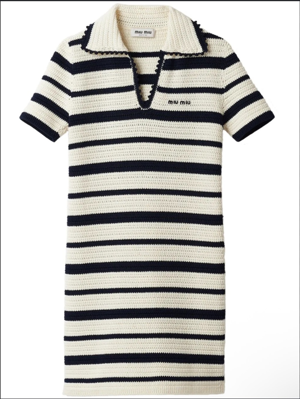 Miu Miu Navy and Cream Striped Crochet Dress